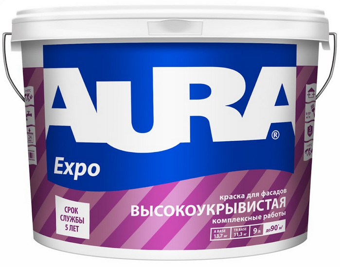 Краска фасадная Aura Facad Expo база А белая 9л Краска фасадная Aura Facad Expo база А белая 9л