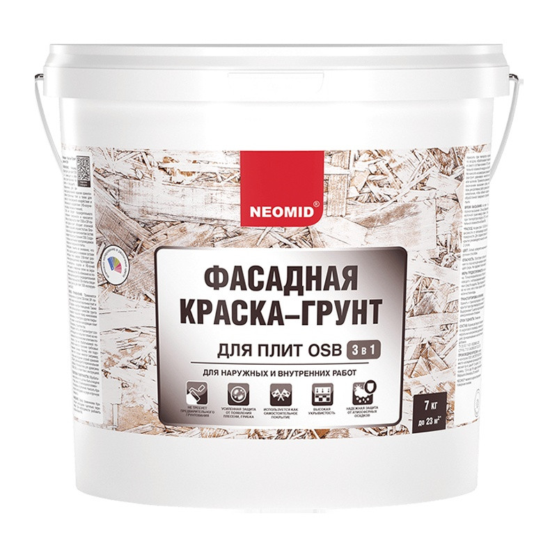 Краска-грунт фасадная для плит OSB Neomid Proff 3в1 (7 кг) Краска-грунт фасадная для плит OSB Neomid Proff 3в1 (7 кг)