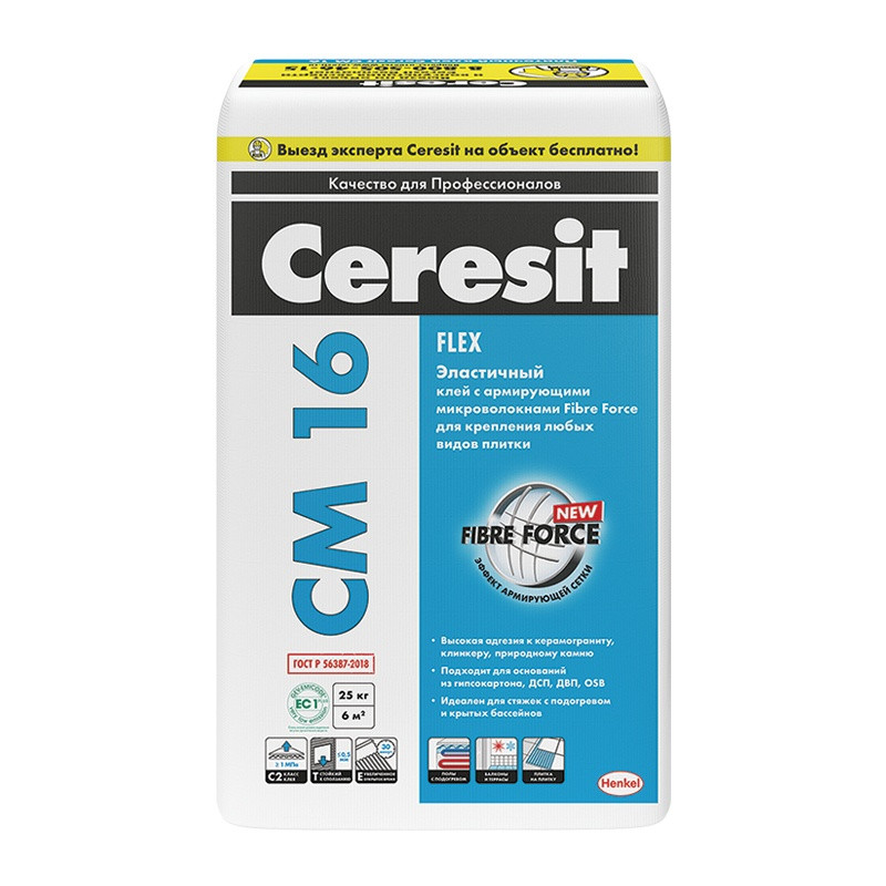 Клей для плитки Ceresit CM 16 эластичный, 25 кг Клей для плитки Ceresit CM 16 эластичный, 25 кг